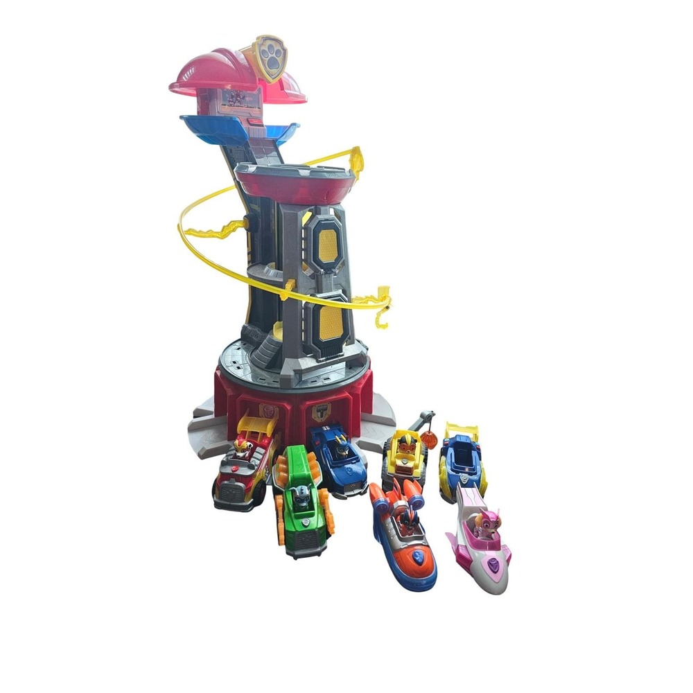 Paw Patrol Tower Lookout Light up Playset with 7 Vehicles 6 Figures Mighty Pups